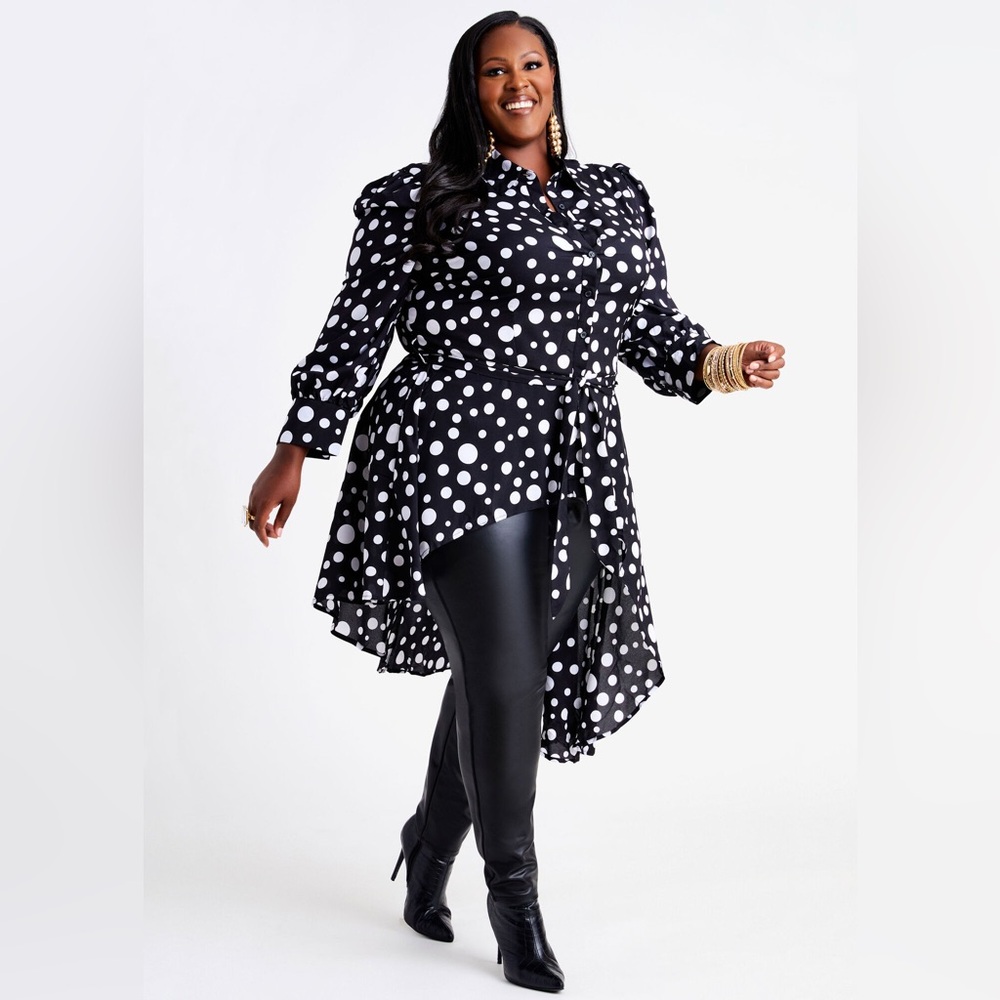 Polka Dot High Low Crepe Shirt